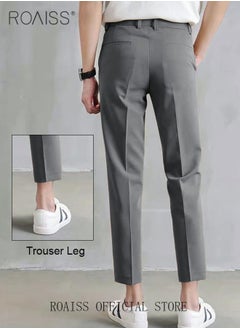 roaiss Men's Suit Pants Straight-Leg Slacks Cropped Pants with Elastic Waist and Good Hang Down Feeling  - Image 3