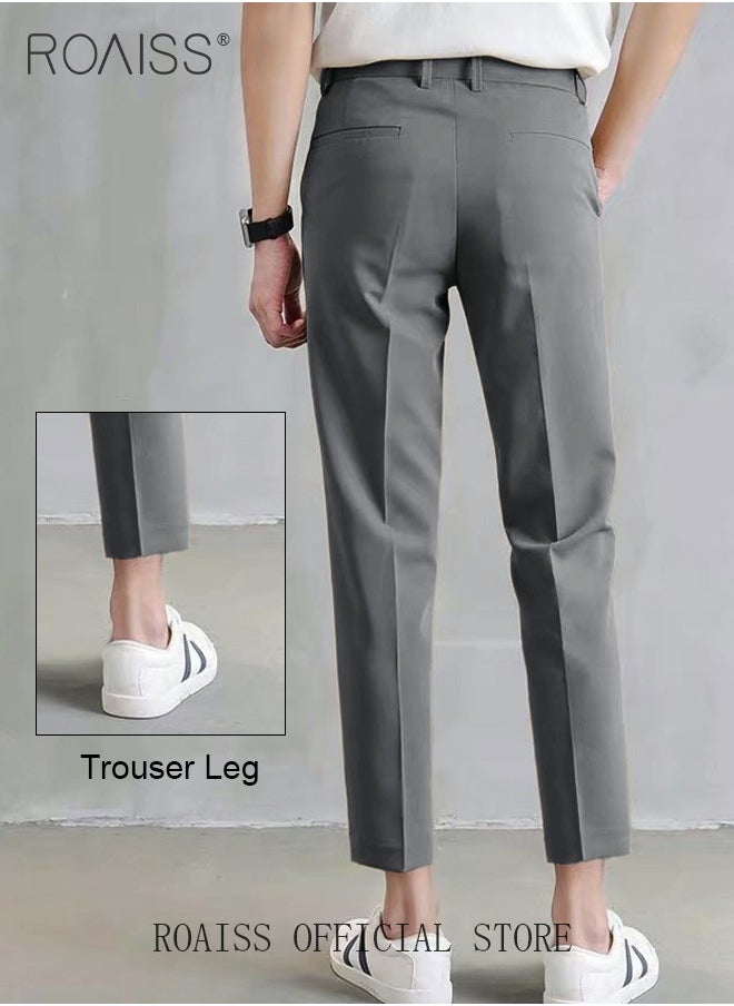 roaiss - Men's Suit Pants Straight-Leg Slacks Cropped Pants with Elastic Waist and Good Hang Down Feeling - Image 1