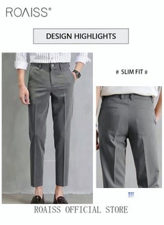 roaiss Men's Suit Pants Straight-Leg Slacks Cropped Pants with Elastic Waist and Good Hang Down Feeling  - Image 4