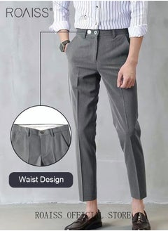 roaiss Men's Suit Pants Straight-Leg Slacks Cropped Pants with Elastic Waist and Good Hang Down Feeling  - Image 2