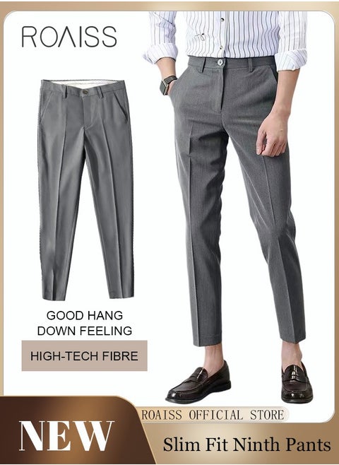 Men's Suit Pants Straight-Leg Slacks Cropped Pants with Elastic Waist and Good Hang Down Feeling
