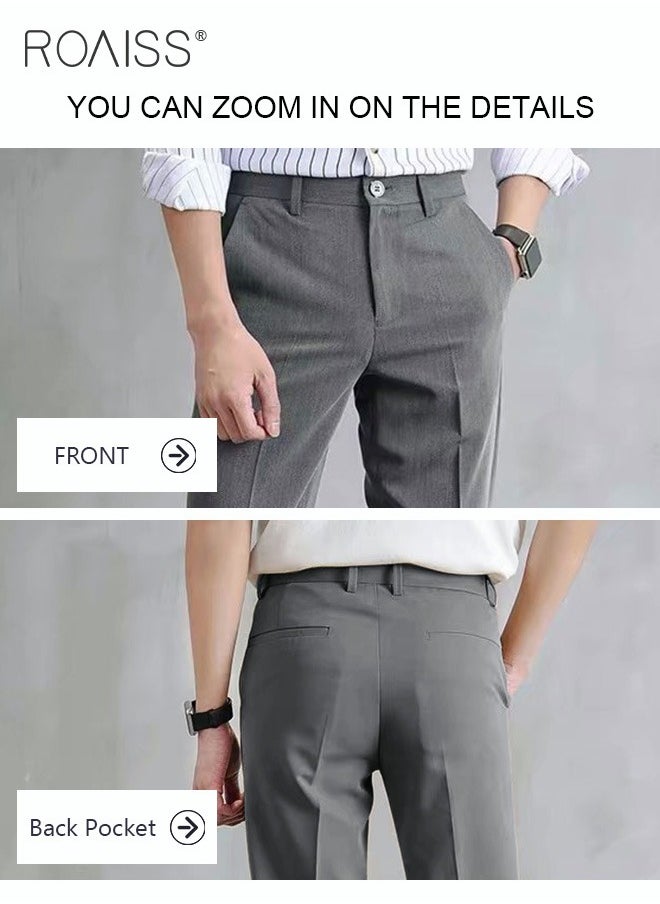 roaiss - Men's Suit Pants Straight-Leg Slacks Cropped Pants with Elastic Waist and Good Hang Down Feeling - Image 1