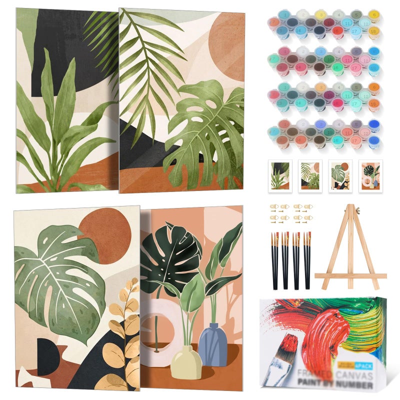 Yezavesu 4 Pack Framed Paint by Numbers Kit for Adults Beginner with Wooden Easel Green Plant Paint by Number Kits with Frame DIY Acrylic Simple Painting by Numbers for Home Wall Decor Gift 8x12 inch - Image 2
