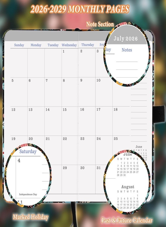 بولوما مخطط/تقويم جيب 2026-2029 - مخطط/تقويم جيب شهري مع مكان مخصص للقلم، من يوليو 2026 إلى يونيو 2029، جيوب داخلية و63 صفحة للملاحظات، 6.6 بوصة × 3.7 بوصة - Image 3