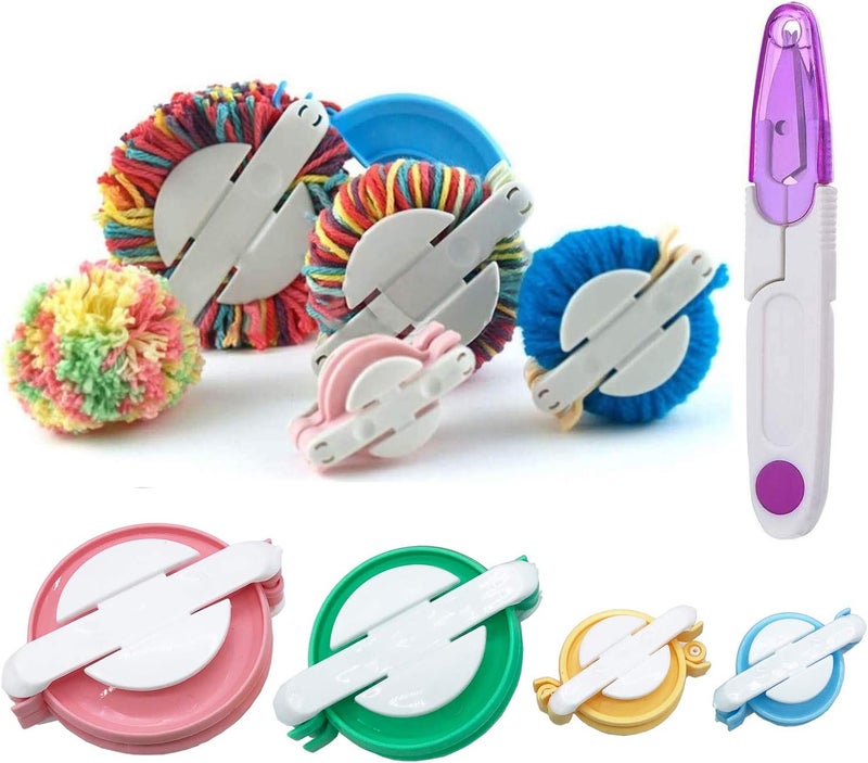 WAYION Pom Pom Maker Art DIY 4 Size Fluff Ball Bobble Weaver Needle Craft Knitting Wool Tool Kit with a Thread Cutter Scissors - Image 1