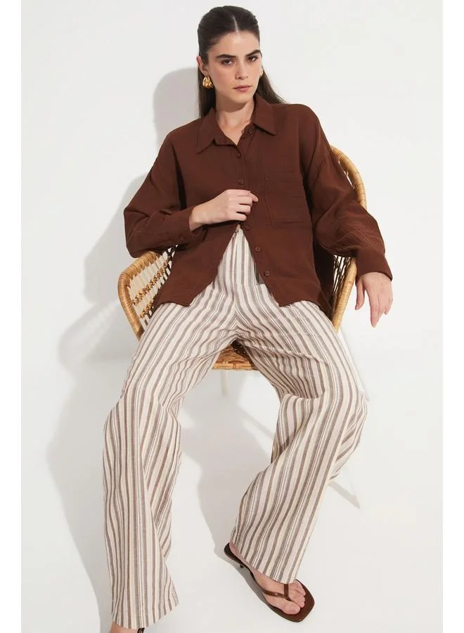 JUNE June Women Cotton Pocket Detailed Shirt Brown