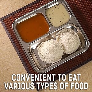 MESHIV مجموعة MESHIV من 1 صحن عشاء من الفولاذ المقاوم للصدأ مع قسم للأطفال، أطباق مقسمة/مجزأة، صحن غداء عشاء إفطار (صحن عشاء صغير 3 في 1 - مجموعة من 1 - مربع) - Image 4