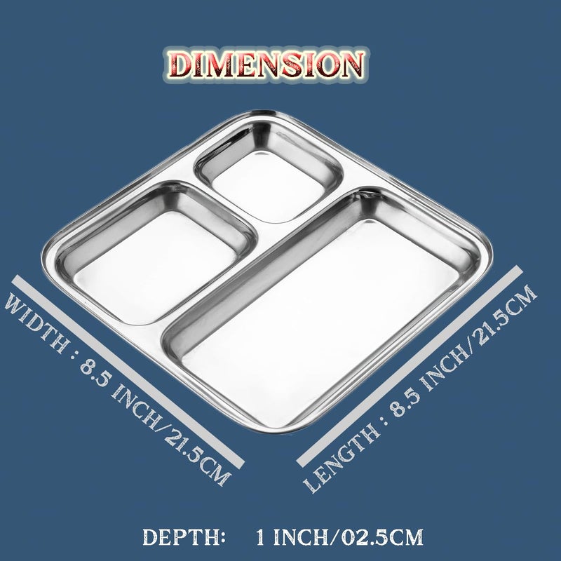 MESHIV مجموعة MESHIV من 1 صحن عشاء من الفولاذ المقاوم للصدأ مع قسم للأطفال، أطباق مقسمة/مجزأة، صحن غداء عشاء إفطار (صحن عشاء صغير 3 في 1 - مجموعة من 1 - مربع) - Image 3