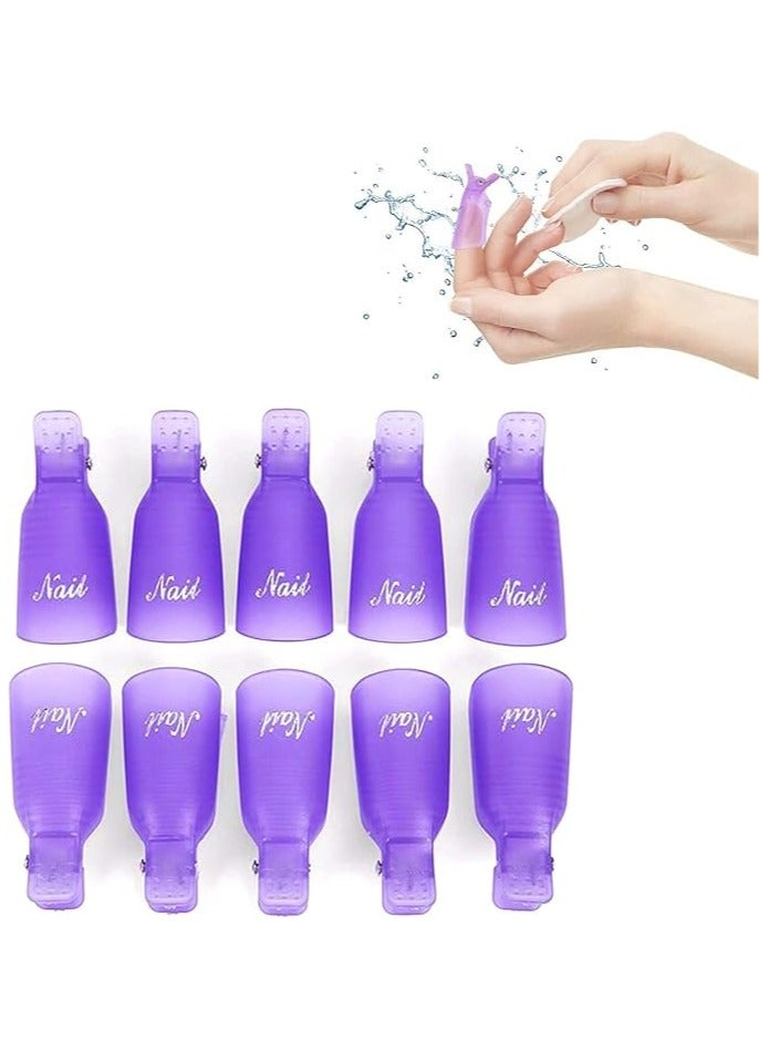 ORiTi 10 Pieces Reusable Plastic Acrylic Nail Art Soak Off Cap Clip UV Gel Polish Remover Cap Clips Manicure Tool Purple - Image 1