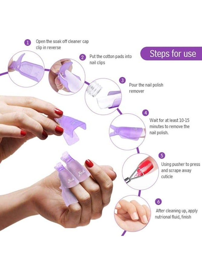 ORiTi 10 Pieces Reusable Plastic Acrylic Nail Art Soak Off Cap Clip UV Gel Polish Remover Cap Clips Manicure Tool Purple - Image 2