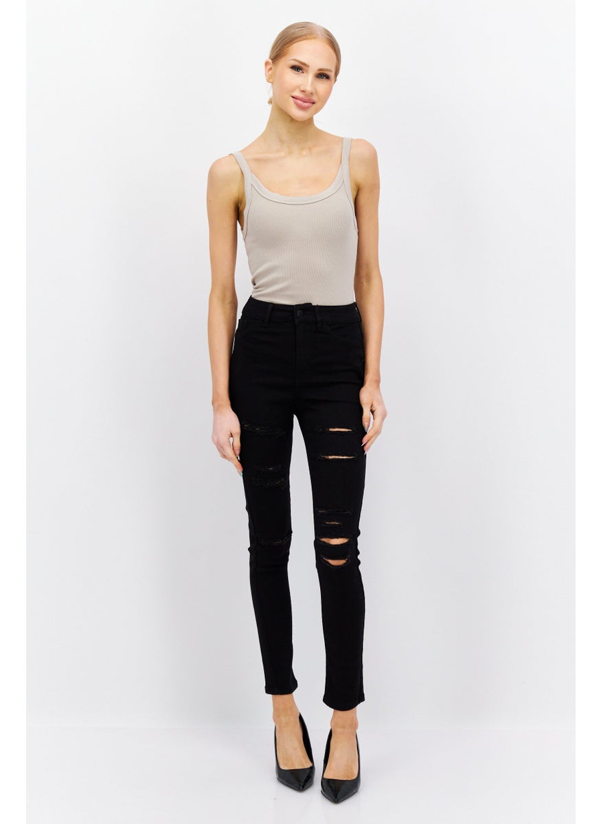 Don't Call Me Jennyfer - Women Skinny Fit Rip Non,Stretchable Denim Jeans, Black - Image 1