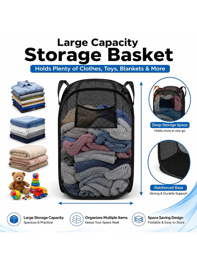 Lukadah Collapsible Mesh Laundry Hamper with Handles, Foldable Pop Up Laundry Basket, Large Capacity Clothes Storage Bin with Front Pocket, Portable Laundry Organizer for Bedroom, Bathroom, Dorm, Nursery & Home, 1 Piece, Multicolor Available - Image 2