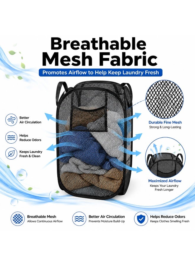 Lukadah Collapsible Mesh Laundry Hamper with Handles, Foldable Pop Up Laundry Basket, Large Capacity Clothes Storage Bin with Front Pocket, Portable Laundry Organizer for Bedroom, Bathroom, Dorm, Nursery & Home, 1 Piece, Multicolor Available - Image 3