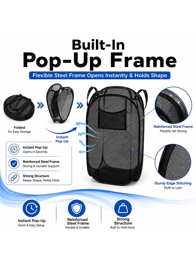 Lukadah Collapsible Mesh Laundry Hamper with Handles, Foldable Pop Up Laundry Basket, Large Capacity Clothes Storage Bin with Front Pocket, Portable Laundry Organizer for Bedroom, Bathroom, Dorm, Nursery & Home, 1 Piece, Multicolor Available - Image 4