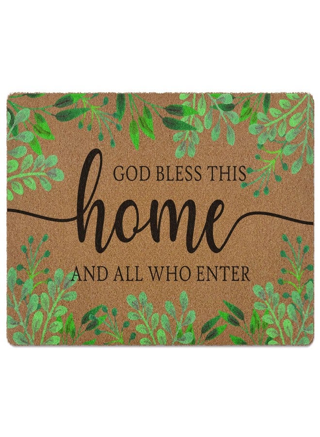 XLDLIOO God Bless This Home And All Who Enter Door Mat, Christian Eucalyptus Welcome Front Door Mat Indoor Outdoor Entrance, Rustic Botanical Artificial Coir Doormat Rugs for Patio Entry Decor 30x17in - Image 1