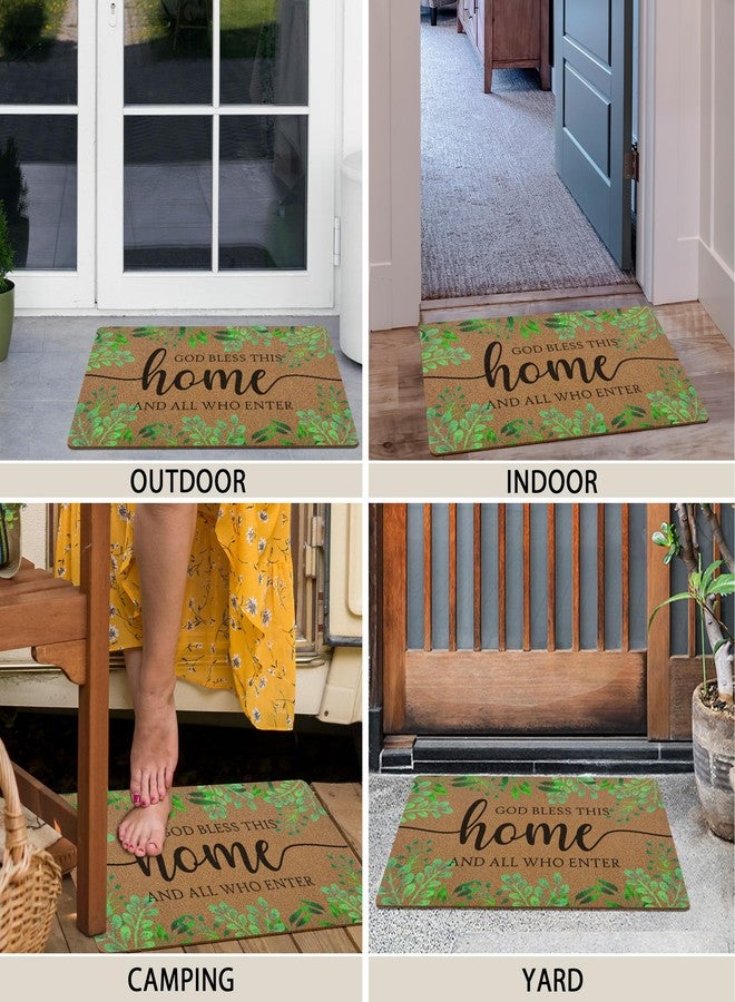 XLDLIOO God Bless This Home And All Who Enter Door Mat, Christian Eucalyptus Welcome Front Door Mat Indoor Outdoor Entrance, Rustic Botanical Artificial Coir Doormat Rugs for Patio Entry Decor 30x17in - Image 5