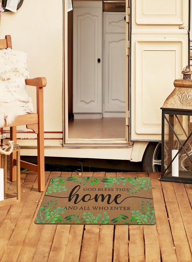XLDLIOO God Bless This Home And All Who Enter Door Mat, Christian Eucalyptus Welcome Front Door Mat Indoor Outdoor Entrance, Rustic Botanical Artificial Coir Doormat Rugs for Patio Entry Decor 30x17in - Image 4