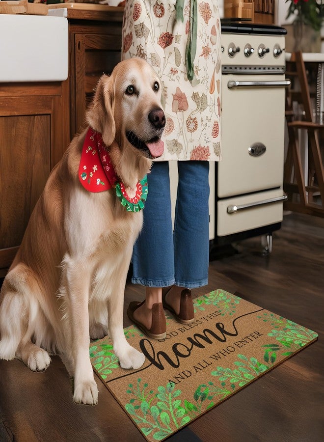 XLDLIOO God Bless This Home And All Who Enter Door Mat, Christian Eucalyptus Welcome Front Door Mat Indoor Outdoor Entrance, Rustic Botanical Artificial Coir Doormat Rugs for Patio Entry Decor 30x17in - Image 3
