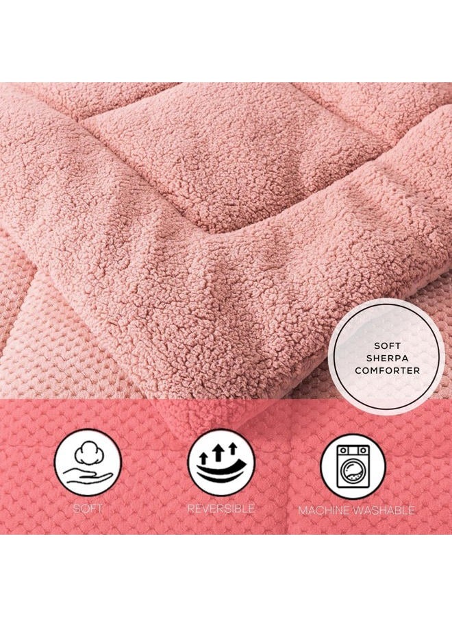 KASENTEX Super Ultra Sof Luxury Plush Sherpa Comforter, Cozy Reversible Fleece - Goose Down Alternative, Machine Washable Bedding, Sunset Rose Pink, Twin/Twin XL Size - Image 2