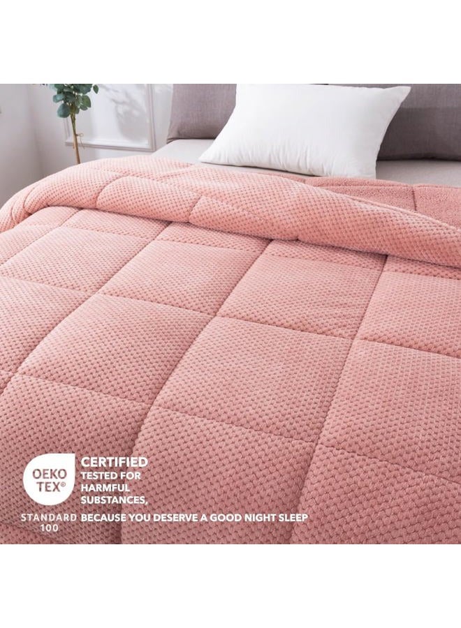 KASENTEX Super Ultra Sof Luxury Plush Sherpa Comforter, Cozy Reversible Fleece - Goose Down Alternative, Machine Washable Bedding, Sunset Rose Pink, Twin/Twin XL Size - Image 3