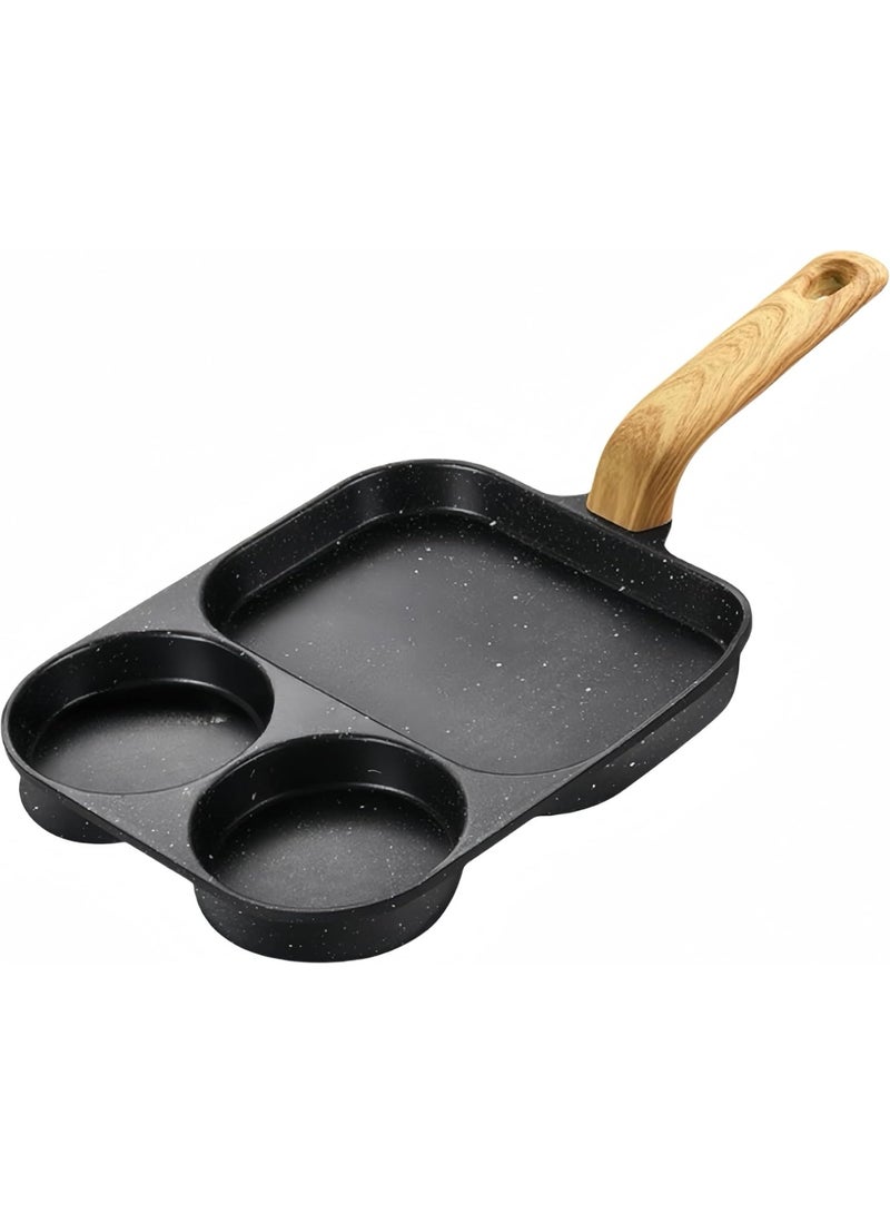 Arabest Nonstick Egg Frying Pan, 3-in-1 Nonstick Pan Divided Grill Frying Pan, Heat Resistant Handle 3 Section Skillet Mini Pancake Pan, Cooking Pan for Breakfast, Egg, Bacon and Burgers (Black)  - Image 1