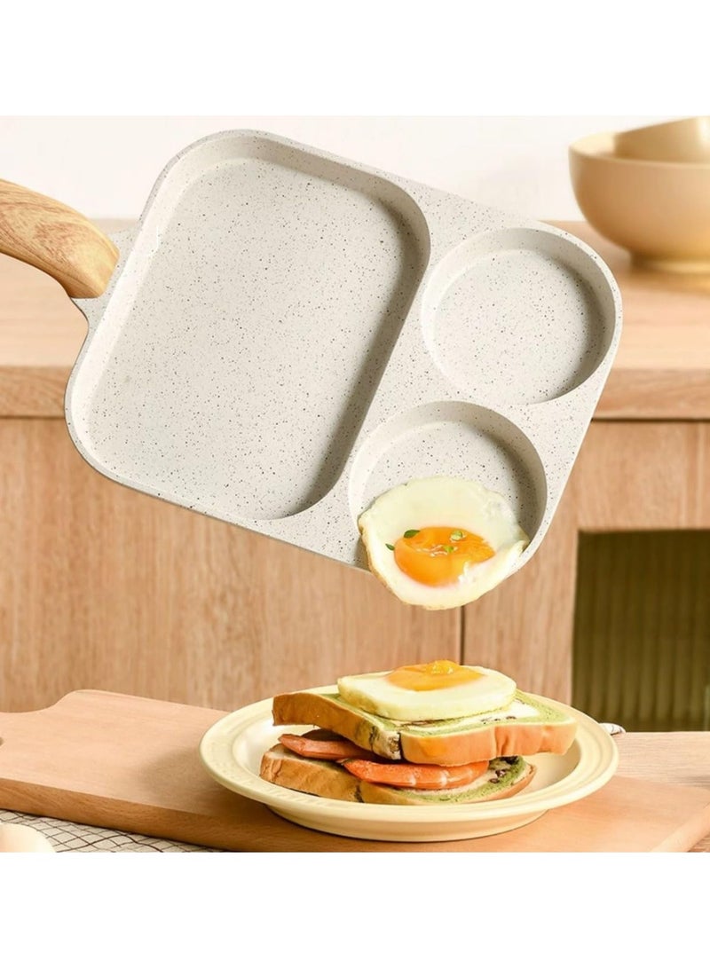 Arabest Nonstick Egg Frying Pan, 3-in-1 Nonstick Pan Divided Grill Frying Pan, Heat Resistant Handle 3 Section Skillet Mini Pancake Pan, Cooking Pan for Breakfast, Egg, Bacon and Burgers (Black)  - Image 2