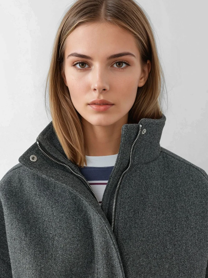 HICCUP Oversized Turtleneck Textured Jacket