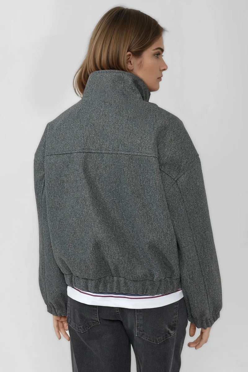 Hiccup Dark Grey Oversized Turtleneck Textured Jacket for Women | Best Price UAE