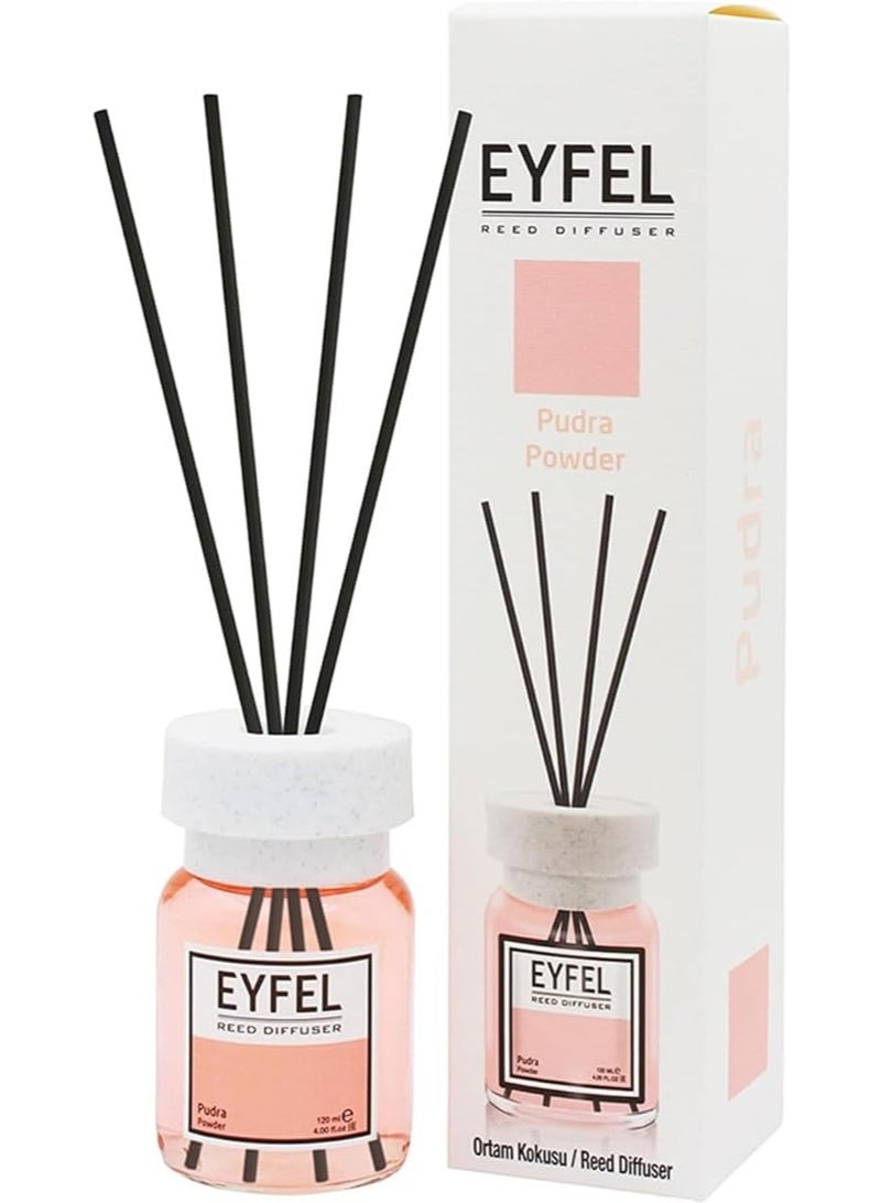 EYFEL EYFEL Powder Reed Diffuser, 120ml (4.05 fl oz) | Premium Eau de Parfum | Clean & Soft Scent with Natural Sticks for Home & Bathroom - Image 1