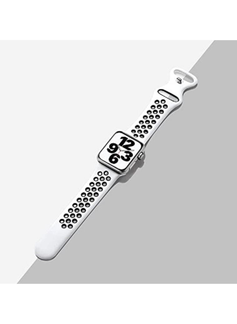 Generic - Upeak Sport Strap Compatible with Apple Watch Strap 42mm 44mm 38mm 40mm 41mm 45mm, Breathable Silicone Double Hole Snap Buckle Band, for iWatch Strap Series 8 7 6 5 4 3 SE, 42mm/44mm-M/L, White/Black - Image 1