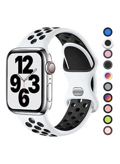 Upeak Sport Strap Compatible with Apple Watch Strap 42mm 44mm 38mm 40mm 41mm 45mm, Breathable Silicone Double Hole Snap Buckle Band, for iWatch Strap Series 8 7 6 5 4 3 SE, 42mm/44mm-M/L, White/Black