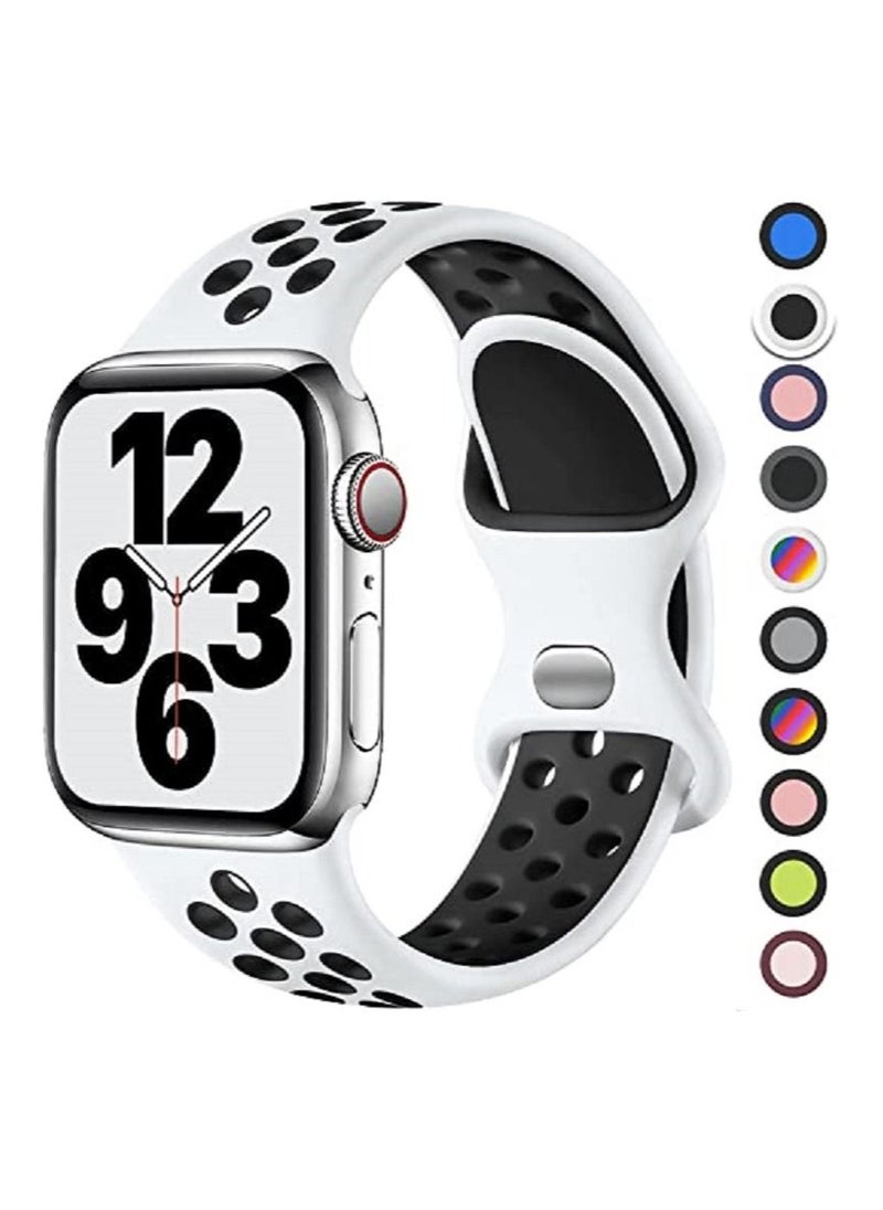 Generic - Upeak Sport Strap Compatible with Apple Watch Strap 42mm 44mm 38mm 40mm 41mm 45mm, Breathable Silicone Double Hole Snap Buckle Band, for iWatch Strap Series 8 7 6 5 4 3 SE, 42mm/44mm-M/L, White/Black - Image 1