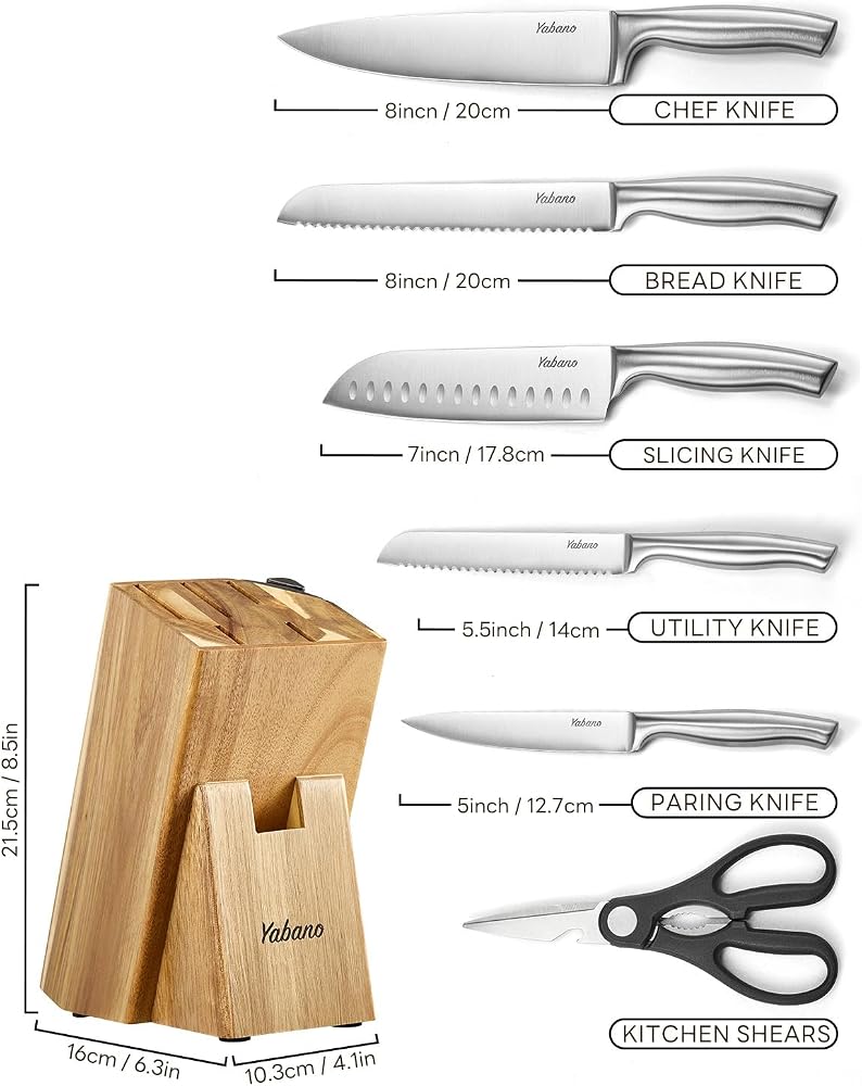 Yabano Knife Block Set, 7 Piece Kitchen Knife Set Stainless Steel with Integrated Sharpener, Professional Kitchen Knife Set with Scissors Block, Sharp Knives for Home - Image 1