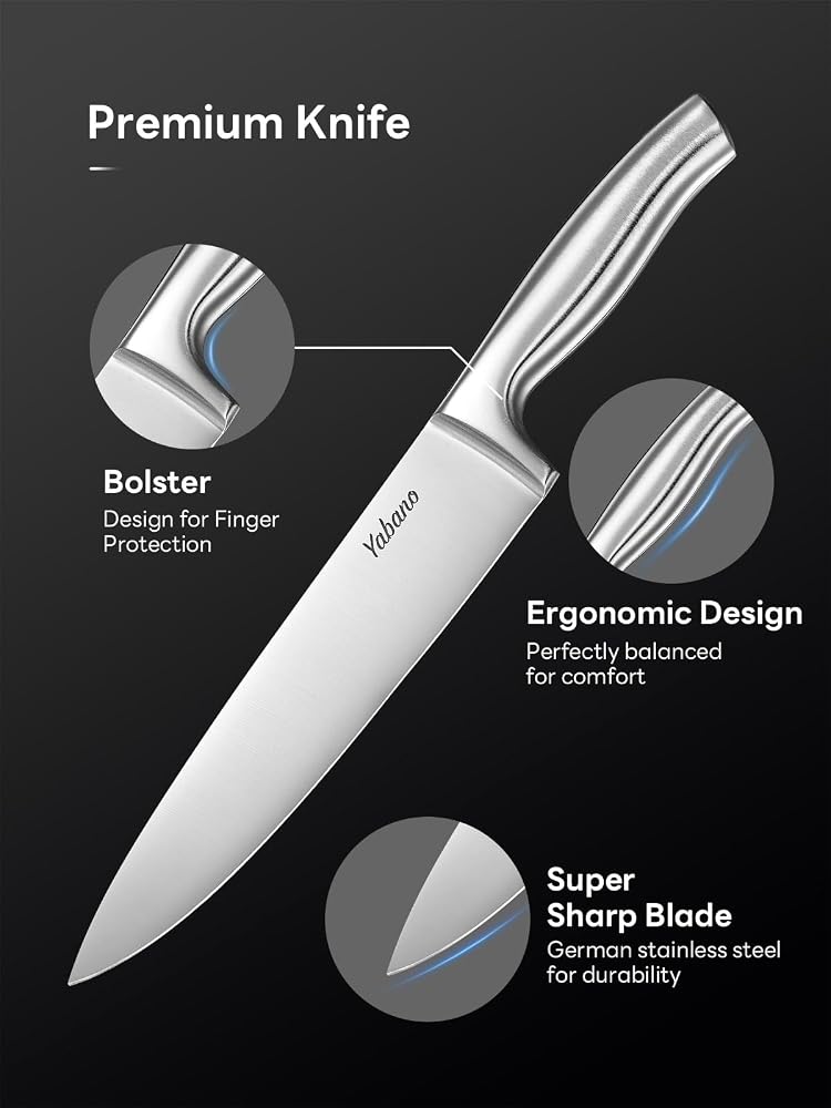 Yabano Knife Block Set, 7 Piece Kitchen Knife Set Stainless Steel with Integrated Sharpener, Professional Kitchen Knife Set with Scissors Block, Sharp Knives for Home - Image 2
