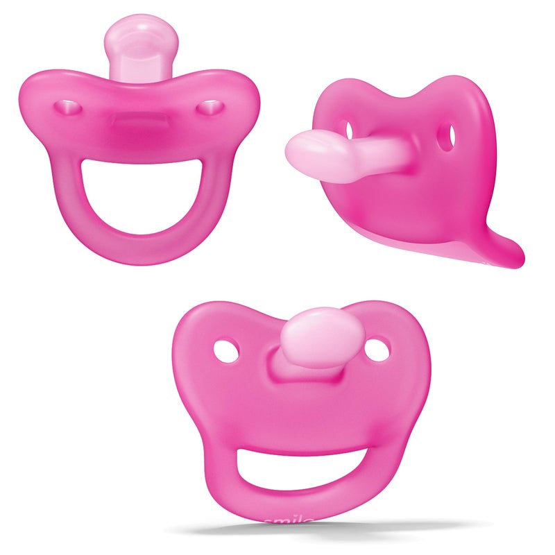 Smilo Newborn Baby Pacifier 3 Pack of Orthodontic Pacifiers for Babies from 02 Months Expands to Support The Palate During Soothing BPAFree Pink