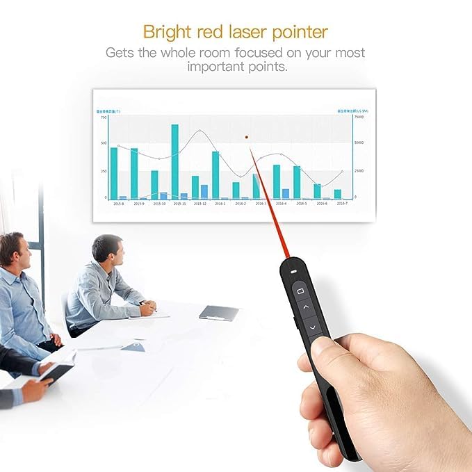 VIBOTON Laser Pointer | Up to 20m Wireless Range | Wireless Presenter for Presentation | Slide Changer, USB Power Point Remote Control Pen PPT Controller with Clip (Black) - 2 Years Warranty - Image 3