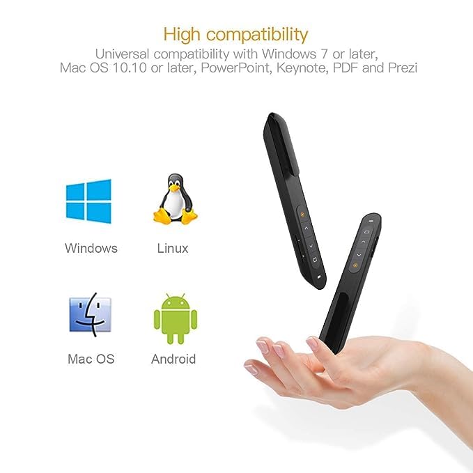 VIBOTON Laser Pointer | Up to 20m Wireless Range | Wireless Presenter for Presentation | Slide Changer, USB Power Point Remote Control Pen PPT Controller with Clip (Black) - 2 Years Warranty - Image 5