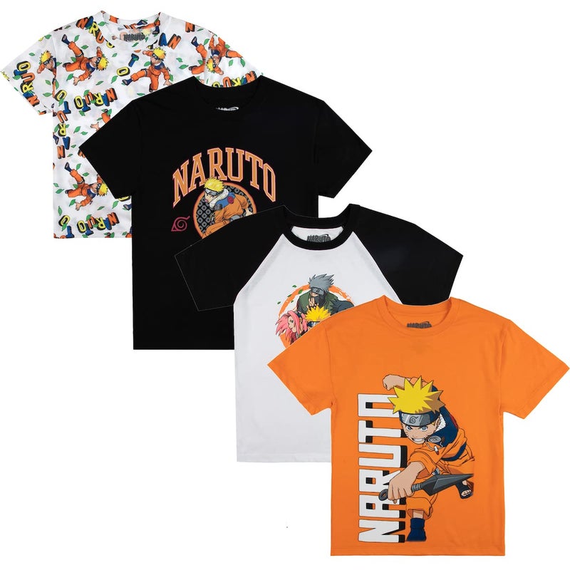 Bioworld Naruto Uzumaki Crew Neck Short Sleeve 4pk Boy's Tees-Small Multicolored - Image 1