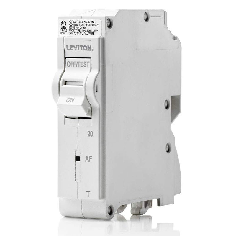 Leviton LB120-AFT 20A 1-Pole Plug-On AFCI Branch Circuit Breaker, Thermal Magnetic, 120V, White - Image 1