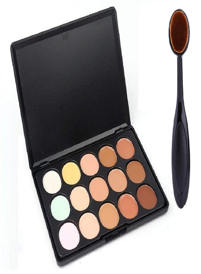 LELE Matte Finish 15 Colors Contour Face Cream Makeup Concealer Palette + Oval Make up Brush - Image 1