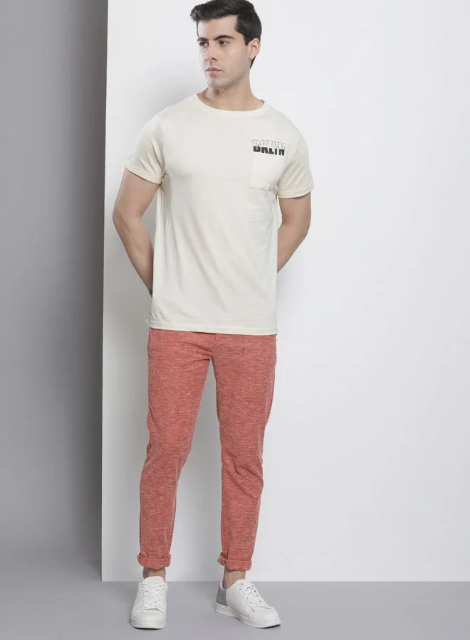 The Indian Garage Co Men Slim Fit Solid Mid-Rise Elasticated Linen Jogger Trouser