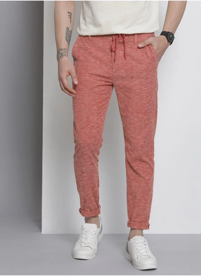 The Indian Garage Co Men Slim Fit Solid Mid-Rise Elasticated Linen Jogger Trouser