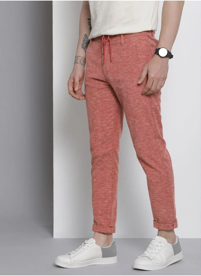 The Indian Garage Co Men Slim Fit Solid Mid-Rise Elasticated Linen Jogger Trouser