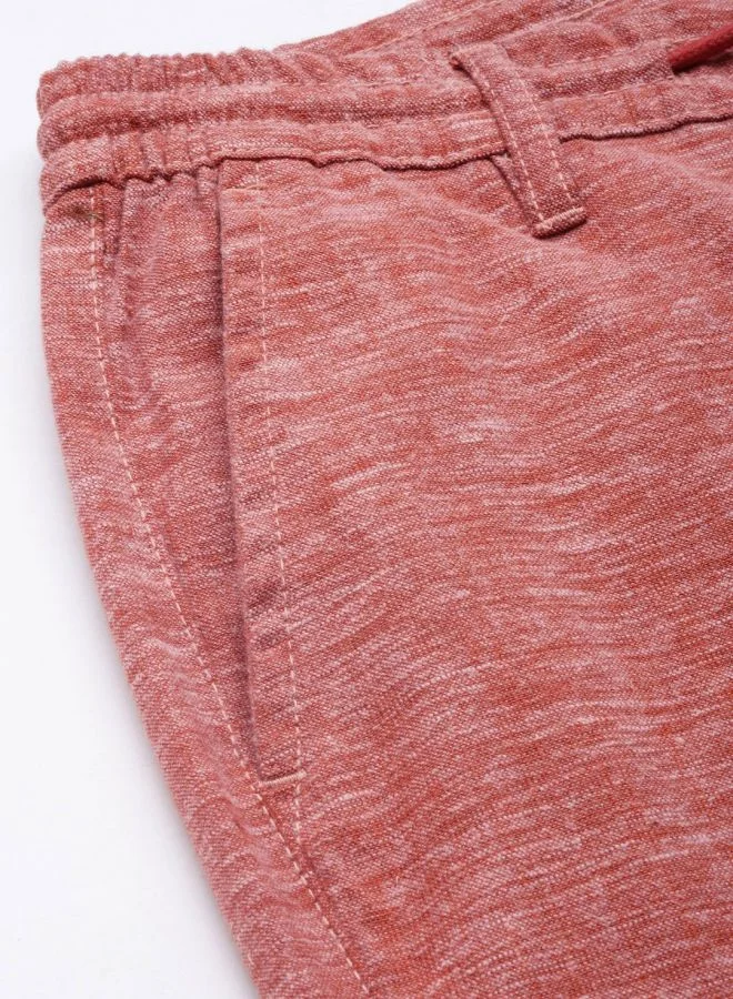 The Indian Garage Co Men Slim Fit Solid Mid-Rise Elasticated Linen Jogger Trouser