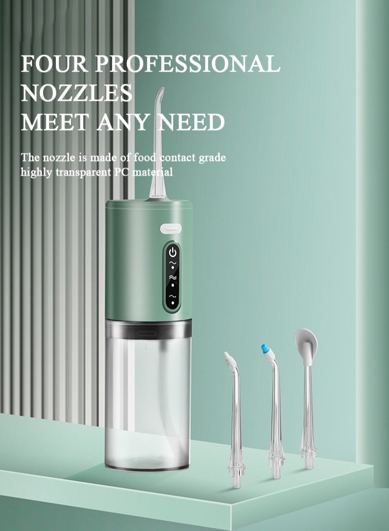 Nonebranded Portable Water Dental Flosser for Teeth Cleaning, Dental Oral Irrigator With 3 Modes, 5 Jet Nozzles, Easy to Carry with Trip, IPX7 Water Resistance, 280ML, Green - Image 1