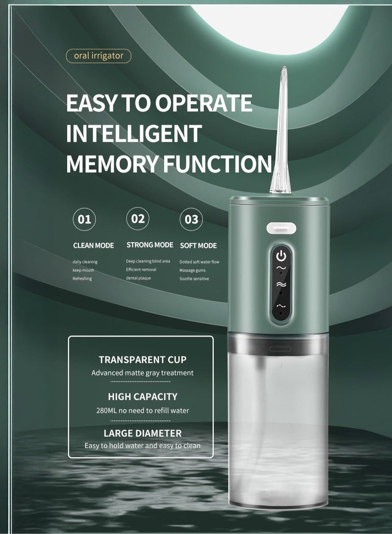 Nonebranded Portable Water Dental Flosser for Teeth Cleaning, Dental Oral Irrigator With 3 Modes, 5 Jet Nozzles, Easy to Carry with Trip, IPX7 Water Resistance, 280ML, Green - Image 3