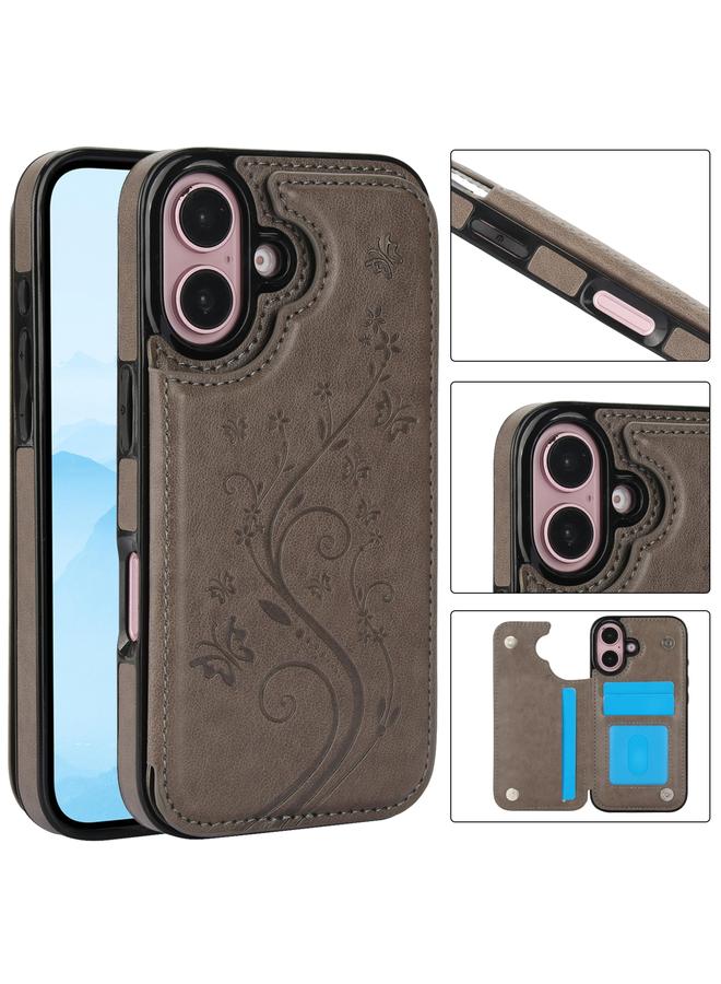 اس-توب جراب لهاتف iPhone 16 Plus مزود بمشبك مزدوج ونقشة فراشة من البولي يوريثان - Image 1