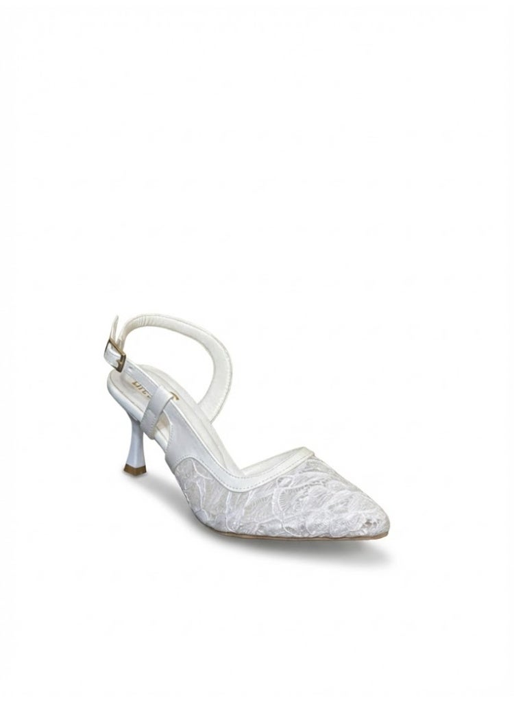Shoes Heels Dentelle With Buckle F-611 - White