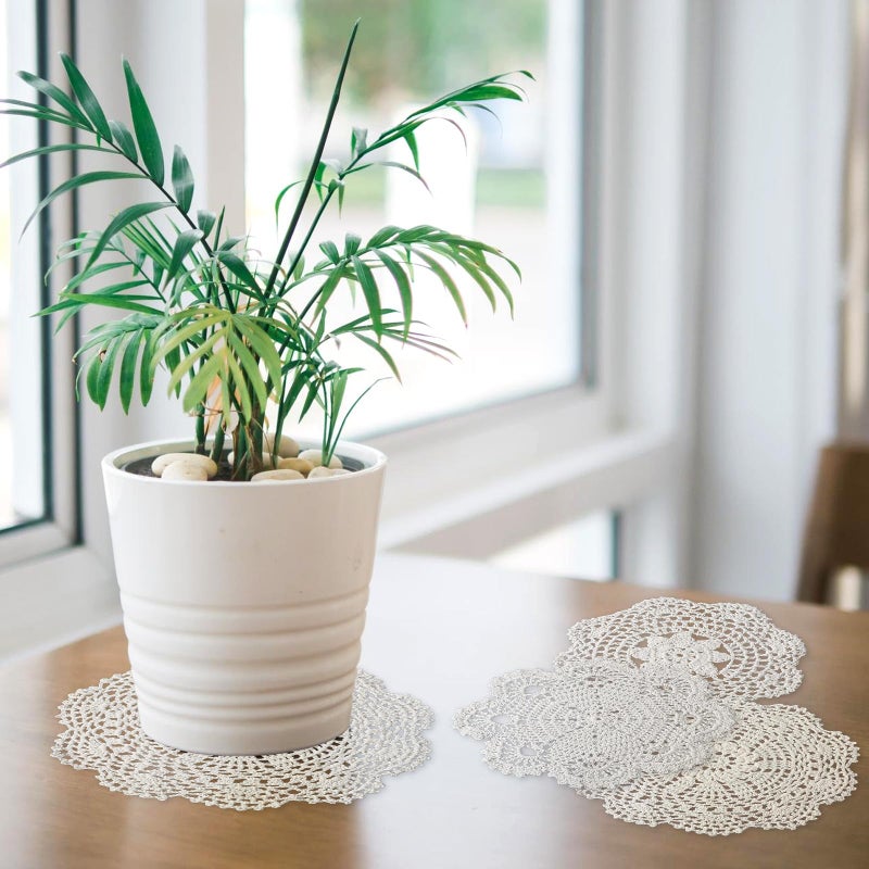 salbsever 6Pcs Cotton Lace Doilies Vintage Crochet Doilies 6 to 8 Inch Round Cotton Handmade Lace Cloth Fabric Placemats Doilies for Tables Kitchen Dining Room Dessert Coasters Wedding Birthday Party Decoration - Image 5