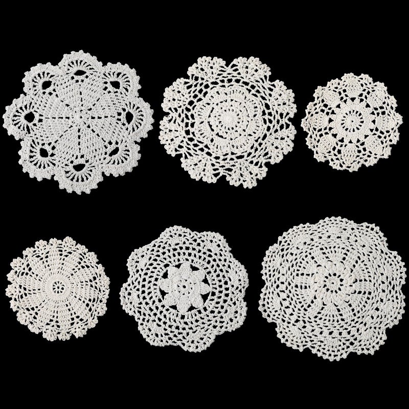 salbsever 6Pcs Cotton Lace Doilies Vintage Crochet Doilies 6 to 8 Inch Round Cotton Handmade Lace Cloth Fabric Placemats Doilies for Tables Kitchen Dining Room Dessert Coasters Wedding Birthday Party Decoration - Image 1